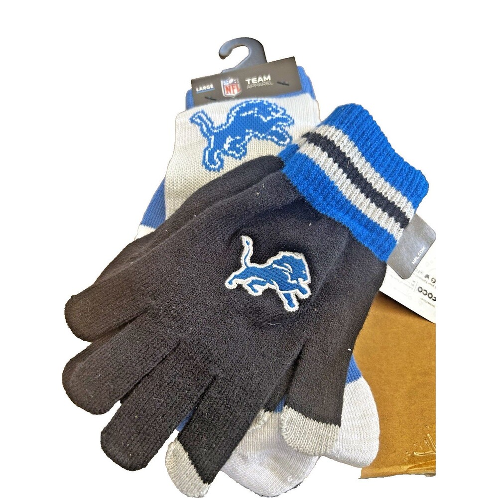 Socktastic! Detroit Lions NFL Crew Socks L Blue/Gray/White Colorblock & gloves!